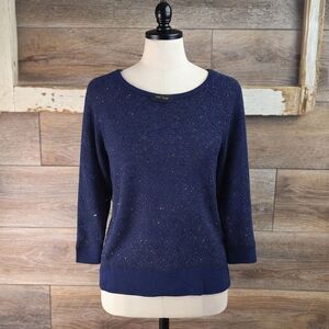 White House Black Market Navy Sequin Speckle Chic Knit Sweater Size M